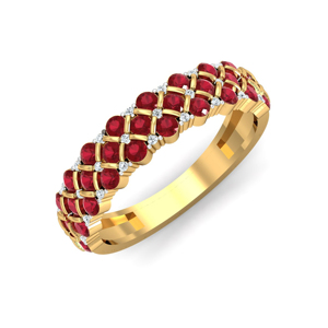 Anillo de Eternidad de Oro Amarillo con Rubíes y Diamantes de Corte Brillante Redondo para Mujer, Joyería Fina de Lujo Geométrica - Product Image 1