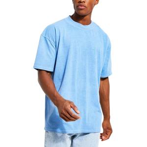 T-shirt en coton à manches courtes bleu clair surdimensionné pour homme, col rond, t-shirt uni décontracté - Product Image 1