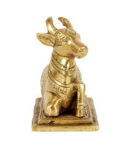 Estatua de Shiva Nandi de latón grabada con loto, de 5 pulgadas, con vaca Nandi sobre base, para templo doméstico, estándar. - Product Image 3