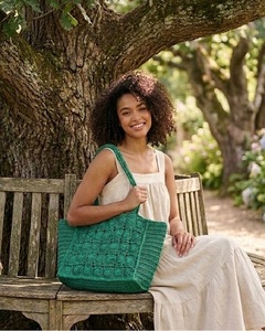 Sac fourre-tout au crochet couleur unie style bohème, sac à main ouvert pour femme, sac de plage d'été - Product Image 6