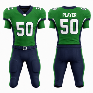 Ensemble de maillot et pantalon de football américain sublimé personnalisé pour homme, col en V, manches courtes, ajusté, anti-humidité, vert marine - Product Image 5
