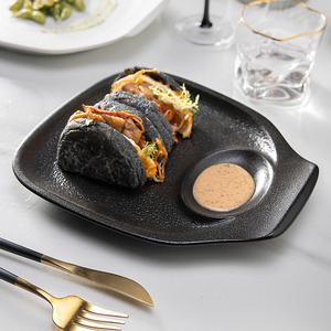 Plato Cuadrado Negro de Cerámica con Diseño de Roca para Servir Filetes y Salsas en Restaurantes Modernos, <span class=keywords><strong>Vajilla</strong></span> con Plato para Salsas, Venta al por Mayor - Product Image 2