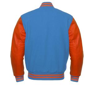Blouson Bomber Varsity en Laine Noire avec Patchwork Géométrique, Col Montant et Capuche, Manches Orange - Product Image 4