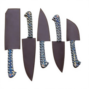 Ensemble de 5 couteaux de cuisine en acier Damas avec manche en bois Pakka bleu, comprenant un couteau de chef, un couteau à éplucher, un couteau utilitaire et un couteau à découper - Product Image 6