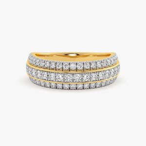 Yellow Gold Triple Row Lab Grown Diamond Wedding Band - Product Image 1