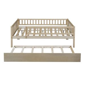 Lettino in Legno per Bambini a Grandezza Naturale con Letto Estraibile e Sponde di Sicurezza in Legno Naturale - Product Image 6