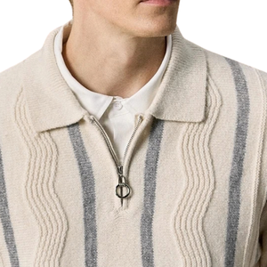 Pull en maille pour homme à col zippé, manches longues, rayé, avec poignets côtelés, décontracté, pour l'hiver - Product Image 6