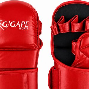 ถุงมือ MMA แบบกำหนดเอง หนัง PU ฝ่ามือเปิด สำหรับฝึกซ้อมต่อสู้ อุปกรณ์ศิลปะการต่อสู้ สีแดงสด - Product Image 6