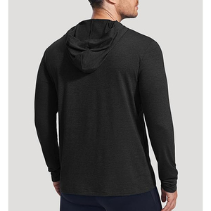 Sweat-shirt à capuche noir à manches longues, coupe ajustée, décontracté, tricoté, couleur unie, respirant, pour l'automne, 100% polyester - Product Image 4