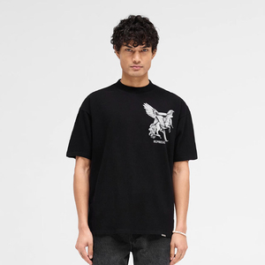 เสื้อยืดแขนสั้นสีดำสำหรับผู้ชายพิมพ์ลายม้ามีปีกเสื้อผ้าฝ้ายเจอร์ซีย์คอกลมทรงปกติแบบลำลอง - Product Image 3