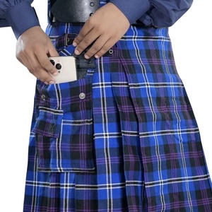 Falda Plisada Cruzada Azul a Cuadros para Mujer, Mini, Cintura Natural, Informal, de Algodón Tejido, Cómoda, Estilo para Todas las Estaciones - Product Image 2