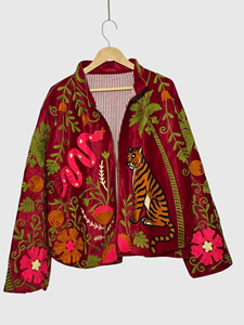 Chaqueta Safari de Terciopelo Bordada con Cuello Mao, Manga Larga, Estampado Animal, Talla Grande, Estilo Otoñal para Mujer - Product Image 3