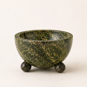 Bol décoratif de luxe en marbre vert forêt, fait main, avec pieds en pierre naturelle et pieds sphériques, pour centre de table domestique - Product Image 3