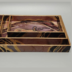 Geometrical Enamel Serving Tray Set of 3 – Decorative MDF & <b>Paper</b> Enamel Rectangular Nesting Trays for <b>Kitchen</b> & Home Decor - Product Image 3