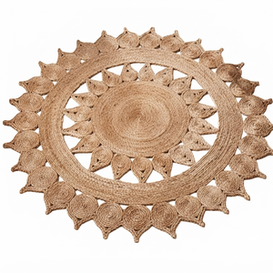 Tapis rond en jute beige noir de grande taille fait main, couleur unie, antidérapant, écologique, pour la décoration intérieure, les hôtels - Product Image 4