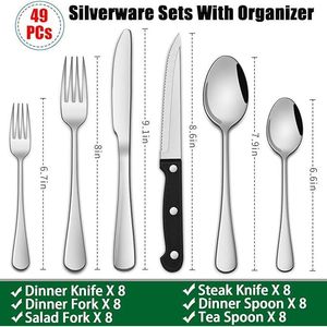 Set di posate in acciaio inossidabile da 49 pezzi per 8 persone con coltelli da bistecca e organizer, utensili da cucina per la casa - Product Image 4