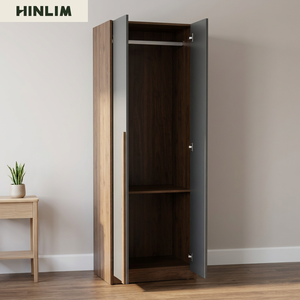 Armario Moderno Minimalista de 2 Puertas con Puertas de Lámina, Mueble de Dormitorio Delgado Independiente con Tiradores de Madera, Diseño que Ahorra Espacio, Knock 1 - Product Image 4