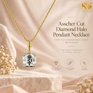 จี้เพชรทรง Asscher แบบ Halo พร้อมสร้อยคอ ประดับเพชรทรง Step Cut น้ำหนัก 1.0 กะรัต ความใส VVS2 สี DEF ทองคำแท้ 9K 14K 18K ของขวัญสุดหรู - Product Image 5