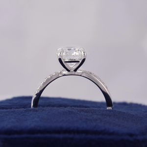 Women's Round Brilliant Cut Diamond Engagement Ring WHITE Gold Prong Setting Pave Band Classic Style IGI Certified - Product Image 6