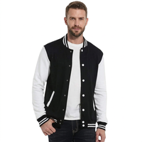 Jaket Varsity Baseball Pria Warna Blok Hitam Putih Kancing Tekan Kerah Tegak Lengan Panjang Jaket Sporty Sweatshirt Bangladesh