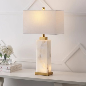 Designer <b>Marble</b> <b>Bedside</b> Lamp With Refined Geometric Structure Elegant Fabric Shade And Timeless Luxury Presence - Product Image 4