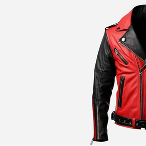 Chaqueta de moto de cuero roja y negra para hombre, cuello vuelto, cierre de cremallera, corte ajustado, estilo invernal, diseño con bloques de color, transpirable en la parte delantera - Product Image 6