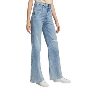 High Waist Wide Leg Distressed Stonewashed Denim Jeans Cotton Casual Solid Color Spring Style <b>Pants</b> - Product Image 3