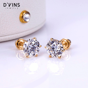 Pendientes de Oro de 10K con Diamante Solitario de Corte Brillante Redondo de 1ct, Engastado con Puntas, Personalizados, de D'vins Jewels - Product Image 1