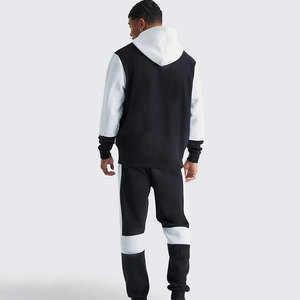 Sweat-shirt à capuche color block pour homme, manches longues, décontracté, pour l'automne, ensemble de survêtement en coton noir et blanc avec poches latérales et taille élastique - Product Image 2