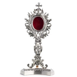 Anlique Brass Reliquary gold finished With Red Center And Cross Top Traditional <b>Home</b> Decor Indoor Tabletop Use Handmade church - Product Image 5