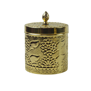 Contenedor Metálico de Almacenamiento con Perilla, Diseño Grabado, Acabado Dorado, Accesorios de Cocina, Recipiente para Frutos Secos y Galletas - Product Image 2