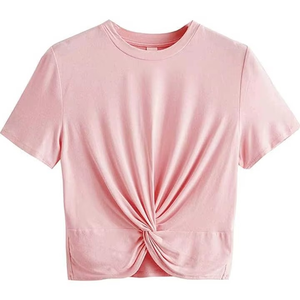 Camiseta Corta de Cuello Redondo Rosa Ecológica para Mujer, Corte Regular, Color Sólido, Algodón Jersey, Ropa Casual de Verano - Product Image 2