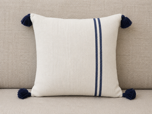 Funda de Cojín Rectangular a Rayas 100% Lino con Borlas, Funda de Almohada Decorativa Tejida Ecológica y Lavable para Sofá, Hotel y Hogar - Product Image 1
