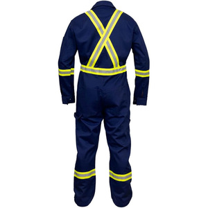 Combinaisons de travail unisexes bleu marine réfléchissantes et respirantes en coton, uniformes de sécurité industrielle avec bandes jaunes pour une utilisation intensive - Product Image 2