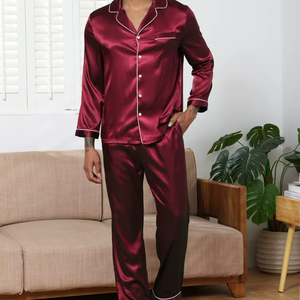 Customized in Stock Wholesale Long Sleeve Soft Lounge Wear <b>Men</b> Silk Satin Pj <b>Set</b> Women <b>Pajamas</b> <b>Set</b> - Product Image 3