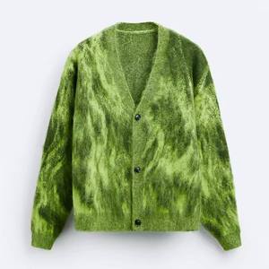Green Mohair Knitted <b>Cardigan</b> <b>Men's</b> Full Sleeve Solid Color Button Closure Autumn Sweater Thick Warm Style - Product Image 2