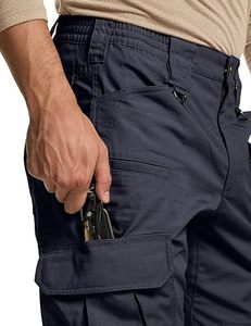 Pantalon cargo tactique bleu marine pour homme, taille haute, plusieurs poches, séchage rapide, style vêtements de travail en toile, pantalon d'extérieur pour le printemps - Product Image 4