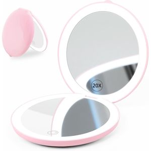 Espejo de Maquillaje Compacto y Portátil de Viaje con Luz LED Ancha de 4.8 Pulgadas, Aumento de 1x/20x, Recargable e Iluminado - Product Image 1