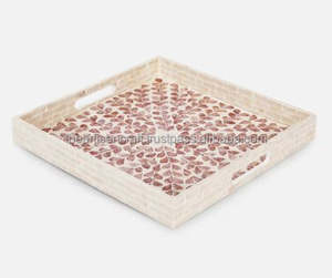 Plateau carré en nacre rose fabriqué à la main par ARTISAN CRAFT Produit d'artisanat naturel - Product Image 2