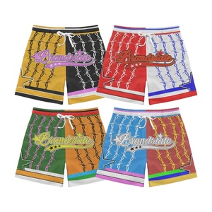 Shorts de basketball unisexe personnalisés, motif drapeau USA 3D rétro, maille unie, style urbain, rouge-Blanc Royal, brodés, taille élastique, respirants, US - Product Image 1