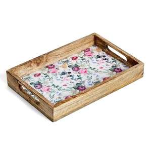 Plateau de service classique de luxe en bois de forme irrégulière finition noyer avec poignée dorée pour la maison, les mariages, les hôtels, les tables, les fruits, les aliments, Diwali - Product Image 5