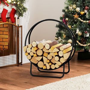 Heavy-Duty 20-Inch Round Metal Curved Firewood <b>Log</b> Hoop with <b>Stand</b> Fireplace Sets & Accessories - Product Image 2