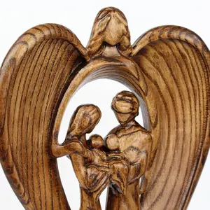 Sculpture d'ange en bois, famille d'anges gardiens, avec couple et bébé ange aux ailes, cadeau pour nouveau-né, décoration d'intérieur, œuvre d'art artisanale. - Product Image 5