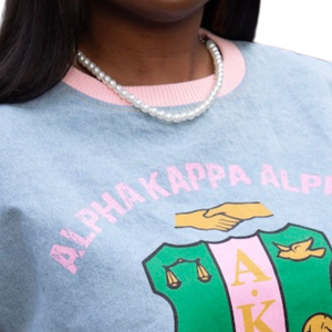 Custom Light Blue Women's Embroidered T Shirts with Green Crest Design <b>Pink</b> Lettering Short Sleeve Crew Neck Casual Fashion <b>Tops</b> - Product Image 2