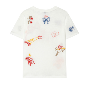 Camiseta Blanca de Manga Corta con Cuello Redondo y Bordado Floral para Mujer, Diseño Lindo, Corte Holgado, Primavera Verano, Top de Algodón Jersey - Product Image 2