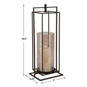 Porte-bougie moderne en fer forgé avec cheminée en verre martelé, centre de table géométrique élégant pour la décoration du salon - Product Image 3