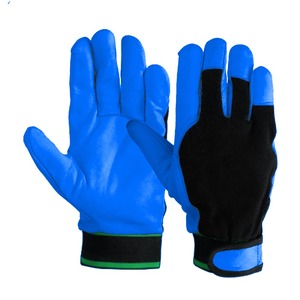 Gants de travail en cuir à doigts entiers, vert noir, antidérapants, pour l'extérieur, unisexes, fermeture à boucle et crochets, toutes saisons - Product Image 6