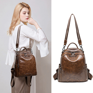 Sac à dos vintage imperméable antivol géométrique en PU souple avec fermeture éclair et port USB pour ordinateur portable pour hommes, capacité 36-59L - Product Image 4