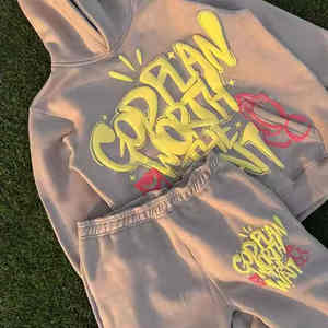 Conjunto de Sudadera con Capucha y Pantalones Deportivos Acampanados de Algodón 100% Transpirable de Alta Calidad, con Logotipo Personalizado, Novedad, Trajes Deportivos de Invierno para Correr - Product Image 5