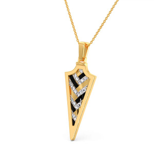 Collier pendentif en émail noir en forme de flèche géométrique avec diamant - Product Image 2